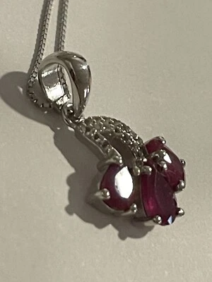 Collar Joyería Plata Esterlina 925 Rubí Rojo Calentado 7x5mm y Topacio Blanco/Cz 18 Foto 1 de 4