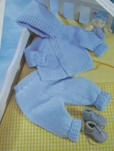 (KBS11) BABY HOODED JACKET & TROUSERS SET 4-PLY KNITTING PATTERN SIZES 12"-22" - Picture 1 of 3