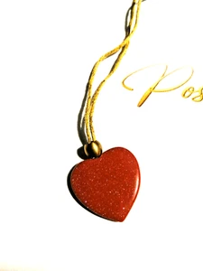 Gold Stone Heart Necklace Pendant Crystal Stone Spiritual Beaded Cord Sparkle - Picture 1 of 18
