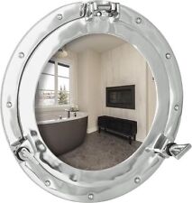 Porthole Window 24" Inch Nickel Silver White Finish Antique Wall Mounted Mirror