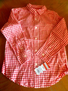"Cat & Jack" Youth S {6/7} Red & White Cotton Gingham LS, Collared Shirt, New - Picture 1 of 5