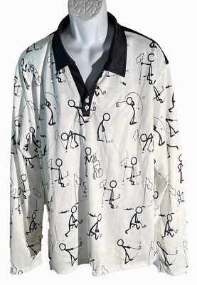 CAMISA POLO GOLF STICK FIGURA GOLFISTAS MANGA LONGA Preto e Branco 2XL - Imagem 1 de 4