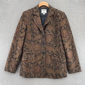 Le Suit Blazer Womens 10 Brown Batik Button Up Herringbone Tweed Pockets Career - Picture 1 of 10
