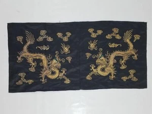 Antiguo panel de seda dragón bordado hilo dorado chino 94x46 cm - Imagen 1 de 14