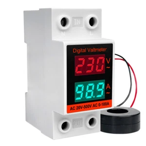 2 in 1 Din Rail AC Monitor Single Phase Voltage AC20-500V AC0-100A AMP Detector - Foto 1 di 7