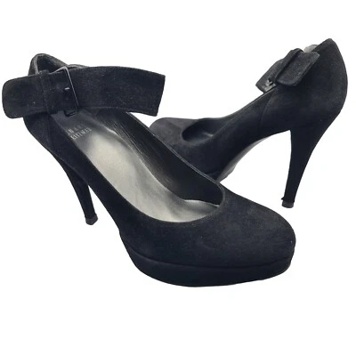 Stuart Weitzman Mujer Tacones Zapatos Plataforma Bomba Negro Gamuza Correa al Tobillo Talla 7 Foto 1 de 4