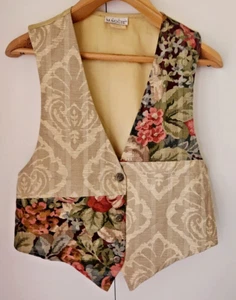 Just Maggie Floral Brocade Vest sz M Medium Multicolor & Gold Patchwork Vintage - Picture 1 of 16