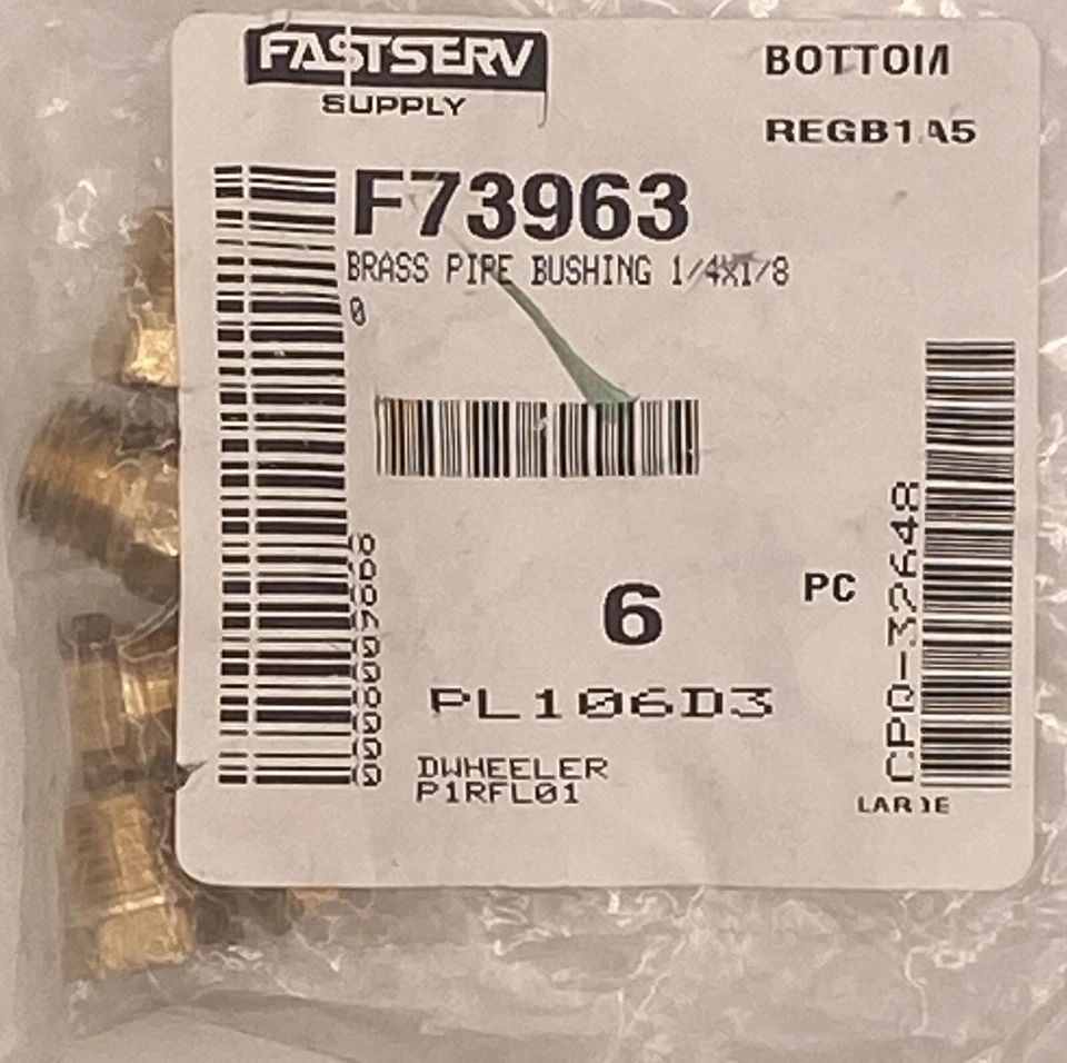 1/4 Inch x 1/8 Inch Brass Pipe Hex Bushing - 6 pieces - Image 1 of 1