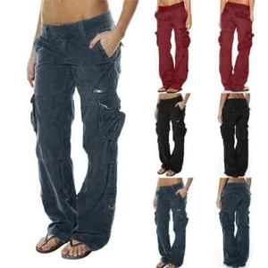 Damen Cargo Hose Weites Bein Taschen Sporthose Hüfthose Freizeithose Jogginghose - Bild 1 von 24