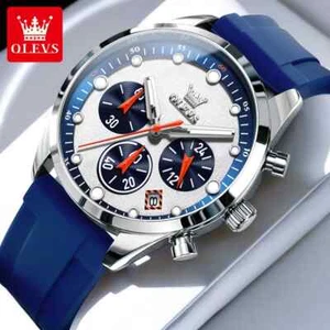 Herren Chronograph Quarz Uhr Silikon Armband leuchtend + gratis Geschenkbox - Bild 1 von 24