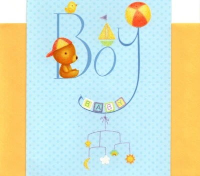 Congratulations New Baby Boy Brown Bear Cap & Ball Hallmark Greeting Card  - Image 1 of 3