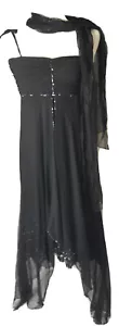 Neu mit Etikett Amanda Adams Couture schwarzes Kleid HANDPERLEN Reitsport MED Party wunderschön - Bild 1 von 12