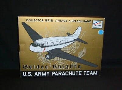 U.S. Army Golden Knights Parachute Team DC-3 Vintage Diecast Airplane Bank NIB - Image 1 of 2