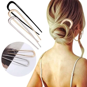 Horquilla doble en forma de U tenedor de pelo hembra lata de metal broche de pelo aleación - Imagen 1 de 14