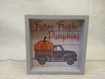 Nuevo letrero de madera con marco de caja "Granja de calabazas frescas" decoración de otoño camión de cosecha otoño 4" Foto 1 de 4