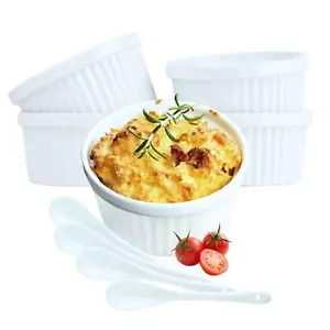 Souffle Dish Ramekins zum Backen - 12 Unzen (4er-Set, weiß mit 4 zusätzlichen Löffeln - Bild 1 von 8