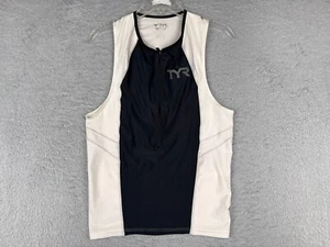 TYR Cycling Jersey Womens Large Black White Full ZIp Tank Polyester Pockets - Picture 1 of 14