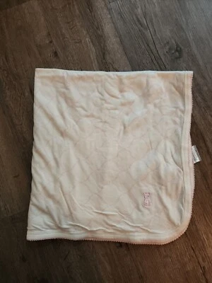 Starting Out Baby Blanket Pink Bear Design Ivory Cotton Knit Jersey Swaddle - Image 1 of 3
