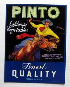 Vaquero a caballo Pinto de la década de 1940 con etiqueta de caja de lazo - Imagen 1 de 1