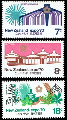 NEW ZEALAND - 1970 - EXPO 70 Set of 3 stamps - Sc #459-461 - MLH XF - Image 1 of 2