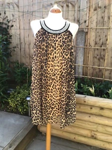 Patty Moon Size L / XL Animal Print Chiffon Embellished Fully Lined Dress - Picture 1 of 7