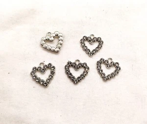 Silver Heart Shaped Clear Rhinestone Charms - Jewelry Making Supply - Valentine - Picture 1 of 1
