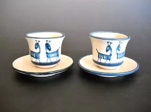 VIETRI Set 2 Piattini Tazza Demitasse Vintage Ceramica Italia Stilizzati Animali Blu - Foto 1 di 9