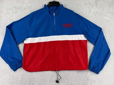 Stranger Things Jacket Juniors 2XL Blue Red Track Retro Crop Poly Girls Teen Str - Image 1 of 4