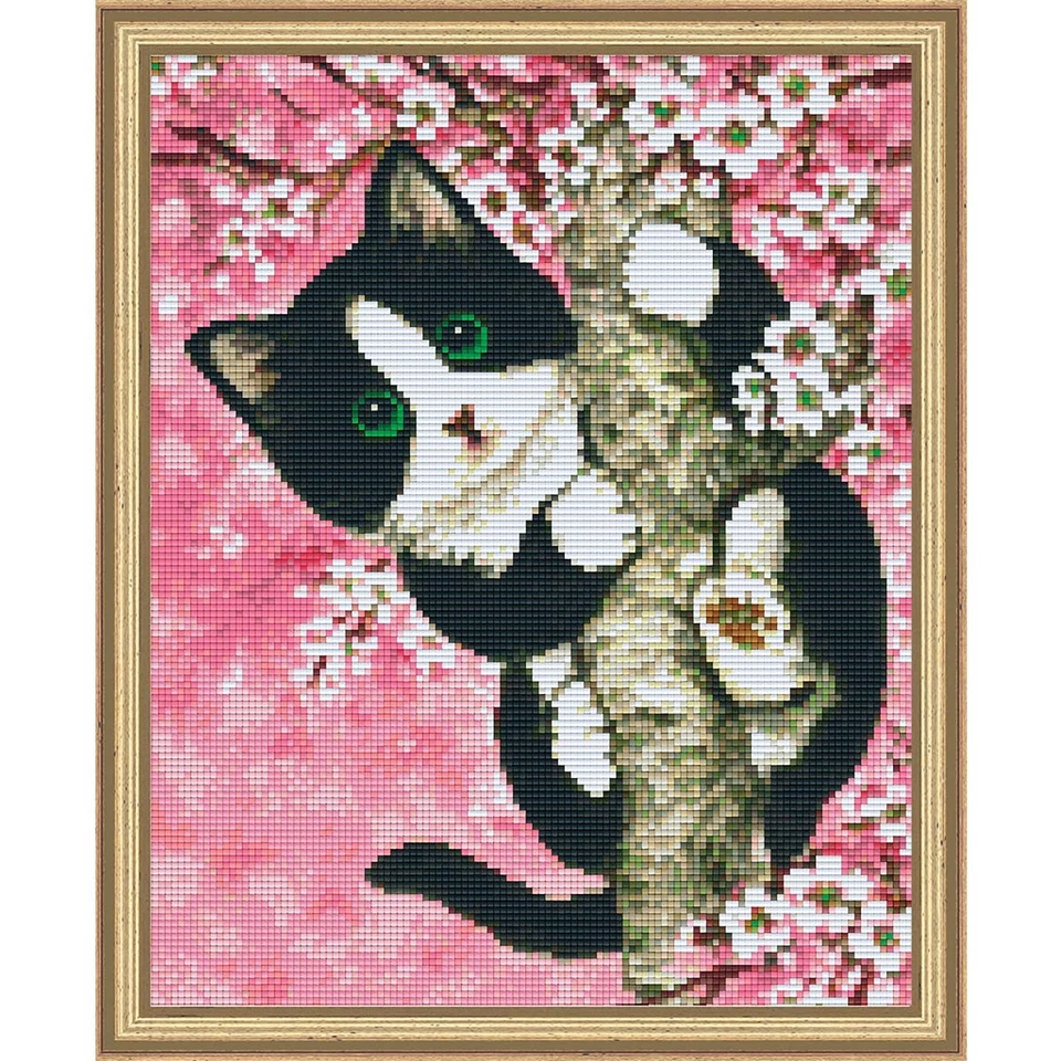 PixelHobby Cherry Blossom Cat Kit & Frame Mosaic Art Kit - Image 1 of 1