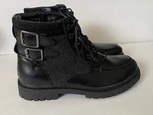 Steve Madden Black Leather Brents Lace Up Zip Side Zip Boots Size 8.5 - Picture 1 of 11