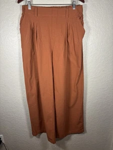 Halara hoch tailliert plicated weites Bein Palazzo lässige Baumwollhose, rostfarben, Large - Bild 1 von 4