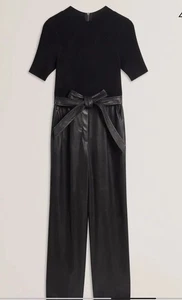 Ted Baker Jumpsuit Womens TB 1 UK 8 Telea Black Faux Leather Leg Knit Bodice - Picture 1 of 24