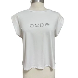 Camiseta elástica blanca con logotipo de diamantes de imitación Bebe Y2K talla grande años 2000 cristal brillante Sh - Imagen 1 de 5