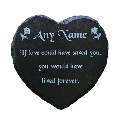 Personalised Engraved Slate Stone Heart Memorial Statue Grave Marker Plaque Gift - Image 1 of 4