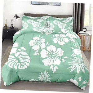 Comforter Set Size, Hibiscus Surf Floral Soft 3 Pcs King Hawaii Hibiscus Floral - Picture 1 of 7