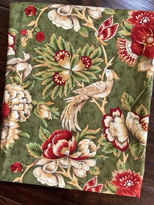 MODA Indonesia April Cornell Birds Floral Fabric Green Large Print 53”x43” VTG - Image 1 of 4