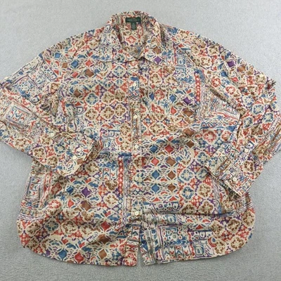 Top Lauren Ralph Lauren para mujer 2X Camisa de bolsillo con lengüeta enrollable estampada multicolor Foto 1 de 4