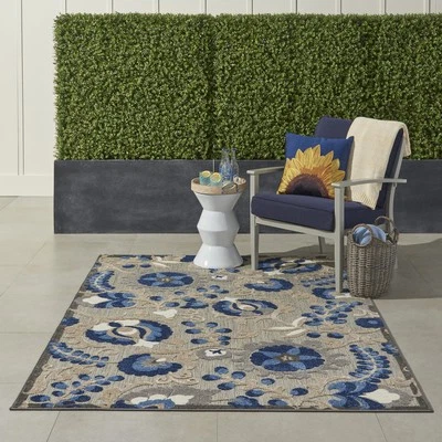Nourison Aloha Indoor/Outdoor Natural/Blue 5'3" x 7'5" Area -Rug, Easy - Image 1 of 4
