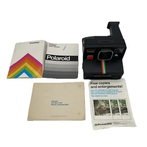 Polaroid Rainbow Stripe One Step Land Camera w/Strap And Manuals Vintage - Picture 1 of 15