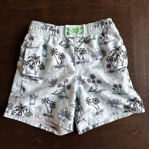 Disney Store Stitch Boys Sz 5/6 Swim Pants Trunk Palm Trees Print Blue 3 Pockets - Picture 1 of 9