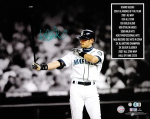 Ichiro Suzuki Signed 16x20 Photo Seattle Mariners Stats IS Holo & Beckett Wit - Picture 1 of 4
