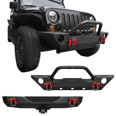 Parachoques trasero delantero de acero para Jeep Wrangler JK JKU 2007-2018 con 2x anillos en D rojos Foto 1 de 4