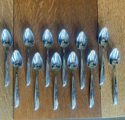 Set Of 12 Oneida Community Twin Star MCM Atomic Starburst Grapefruit  Spoons - Image 1 of 4