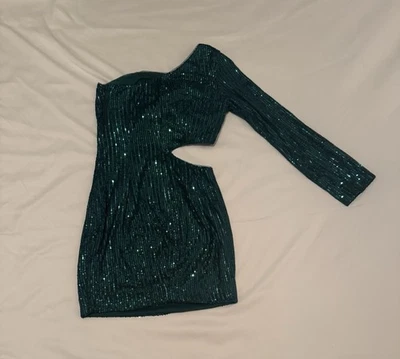 Mini Vestido Brillante de Fiesta Lentejuelas Un Hombro Talla Pequeña: Verde #22 Foto 1 de 4
