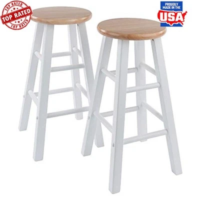 Solid Wood Counter Stools Round Seat 2 Piece Set Assembly-Required Crossbars New - Image 1 of 3
