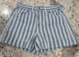 American Eagle Shorts Damen 00 blau weiß gestreift hoher Bund Mom Short Baumwolle - Bild 1 von 9