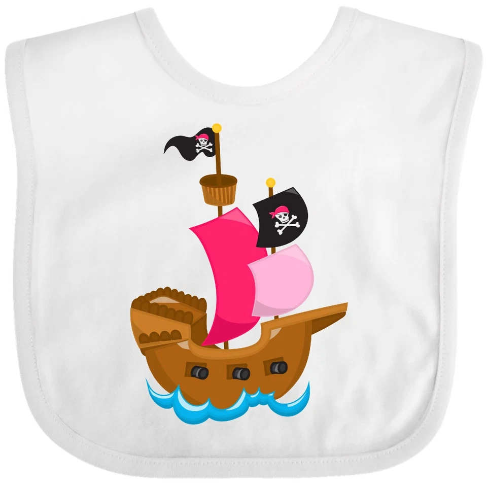 Inktastic Barco Pirata Bebé Babero Piratas Rosa Calavera Huesos Cruzados Ropa de Agua Foto 1 de 1