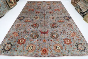 10 x 14 ft floral gray Area Rug Afghan Hand Knotted Veg Dye Wool Rug - Picture 1 of 11