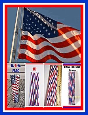 U.S.A.!! PATRIOTIC STRAWS,  July 4th, Memorial Day, Veteran's Day, Labor Day, - Image 1 of 4