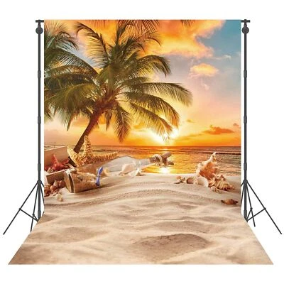5x7ft Polyester Tropical Beach Sunset Backdrop Luau Party Photo Booth Prop - Image 1 of 4